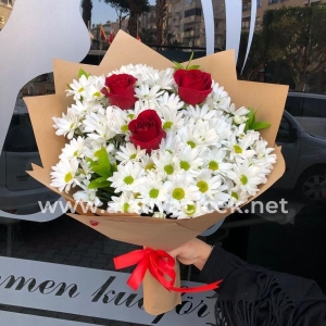  Manavgat Flower Order - 3 Roses and Krizantem