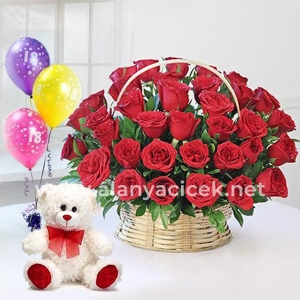  Manavgat Flower Delivery - İn Basket 45 Roses Teddy and Balloons