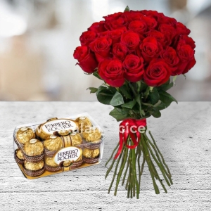Manavgat Florist - Ferrero Rocher 21 Red Roses Bouquet