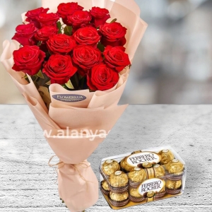  Manavgat Flower Order - 15 Red Roses and Ferrero Rocher